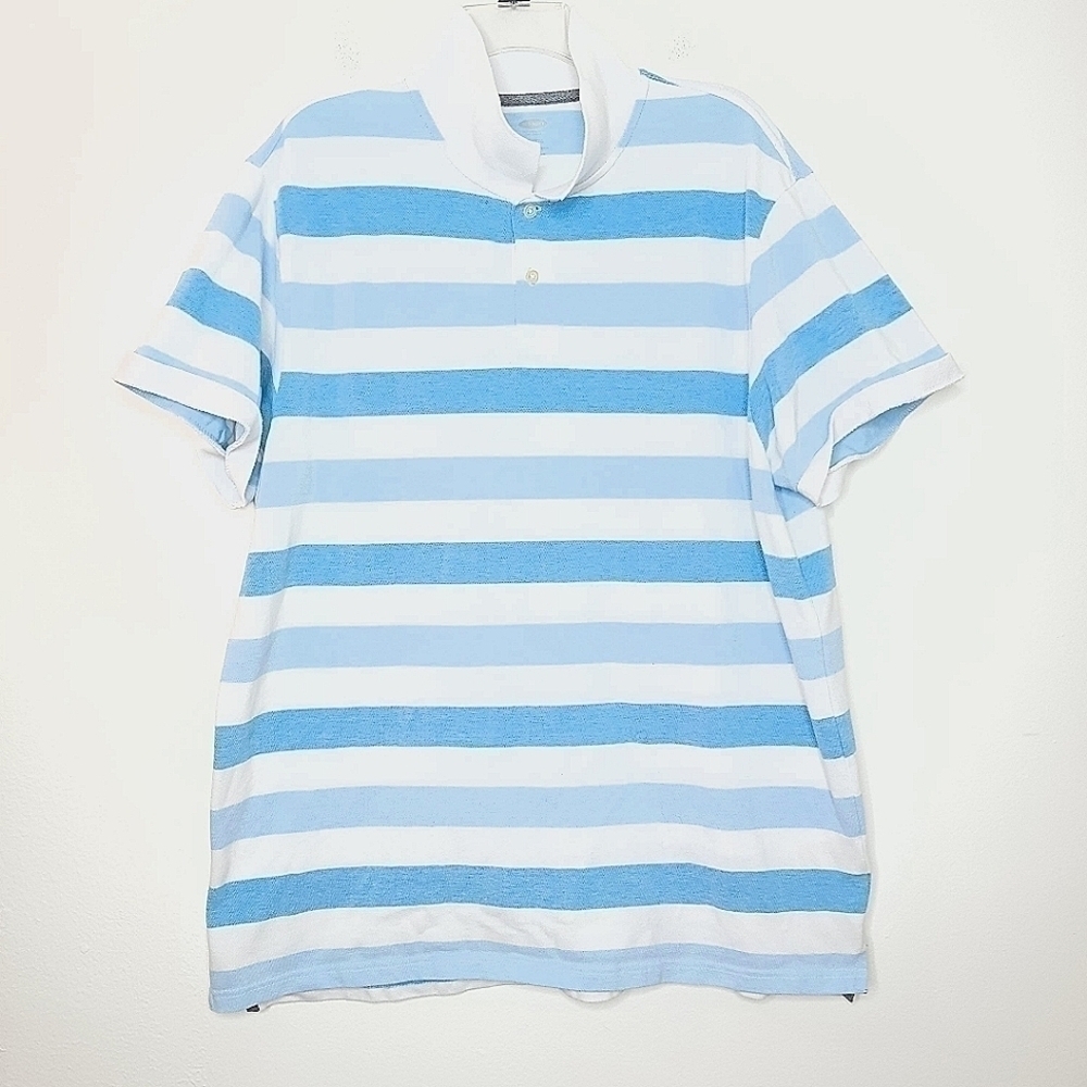 🌶️Old Navy Men’s XXL Short Sleeve Striped Collared Polo w/ Buttoned Neck - Picture 3 of 12